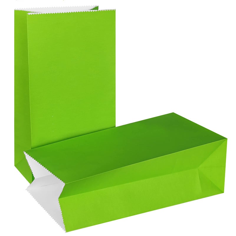 KEYYOOMY Small Bright Color Paper Bags Green Party Favor Bags Party Goodie Bag Paper Lunch Bag (Green, 50 CT, 4.7 X 2.4 X 8.7 In) - Image 1